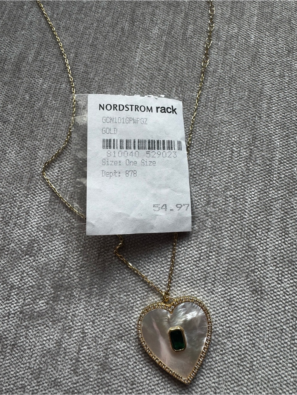 New Gabi Rielle yellow Gold plated Mother of Pearl Emerald Heart necklace